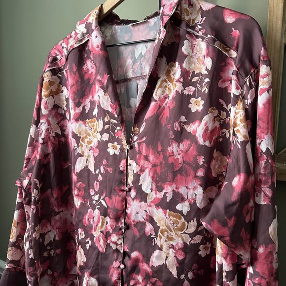 Free People Intimately Long Sleeve Floral Button Down Sleep Shirt XS - Picture 2 of 5